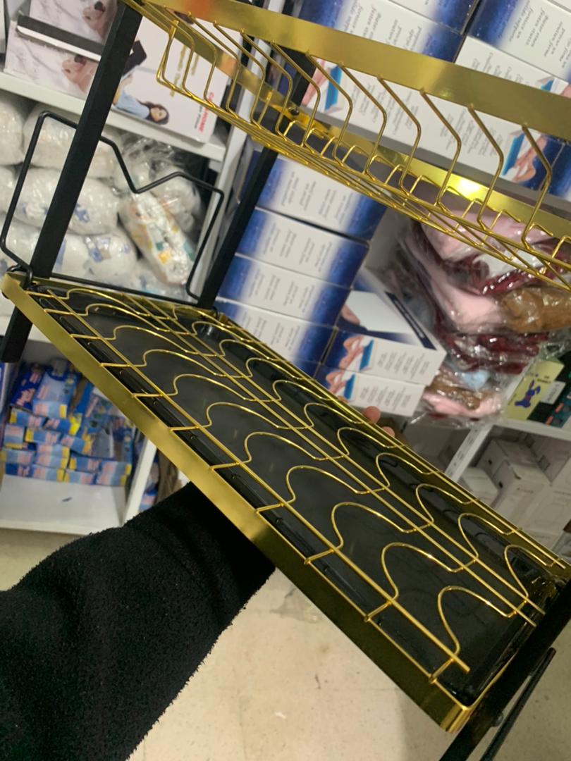 مصفاة أطباق بمستويين ذهبي
